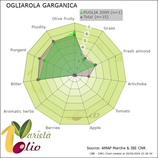 Profilo sensoriale medio della cultivar  PUGLIA 2009